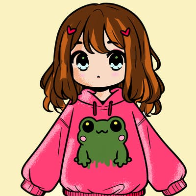 girl wearing frogging sweatshirt