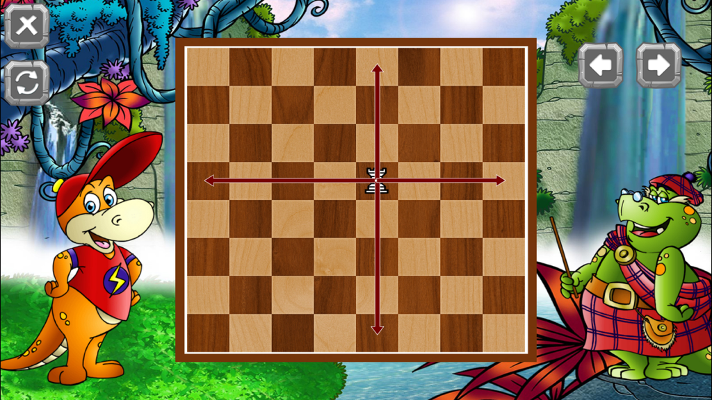 Dinosaur Chess: Learn to Play! - Interactive lesson showing the rook piece movement on a chessboard with dinosaur characters