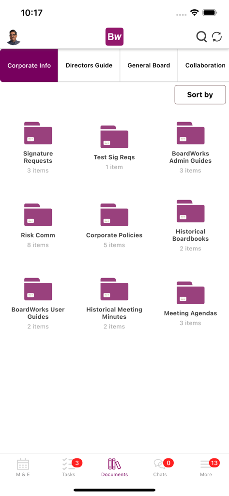 Computershare BoardWorks - Computershare BoardWorks app interface displaying corporate document folders and board materials