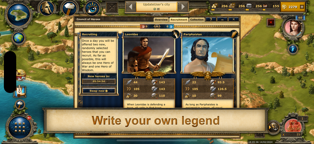 Grepolis - Divine Strategy MMO - Reclutando héroes legendarios como Leónidas en el Consejo de Héroes de Grepolis