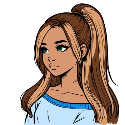 realistic girl with a high ponytail