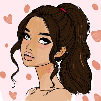 realistic girl with a ponytail on her hair and lips