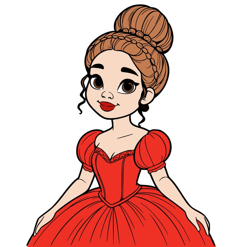 a single african american woman with a bun and a realistic fairy tale dress