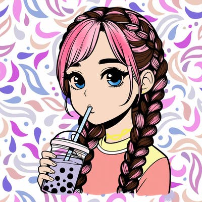 realistic girl with braided hair drinking boba