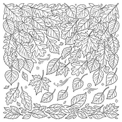 Dive into the rich tapestry of autumn with this intricate coloring page showcasing a beautiful variety of forest leaves. Capture the cozy essence of fall as you bring these scattered leaves to life with your favorite colors.