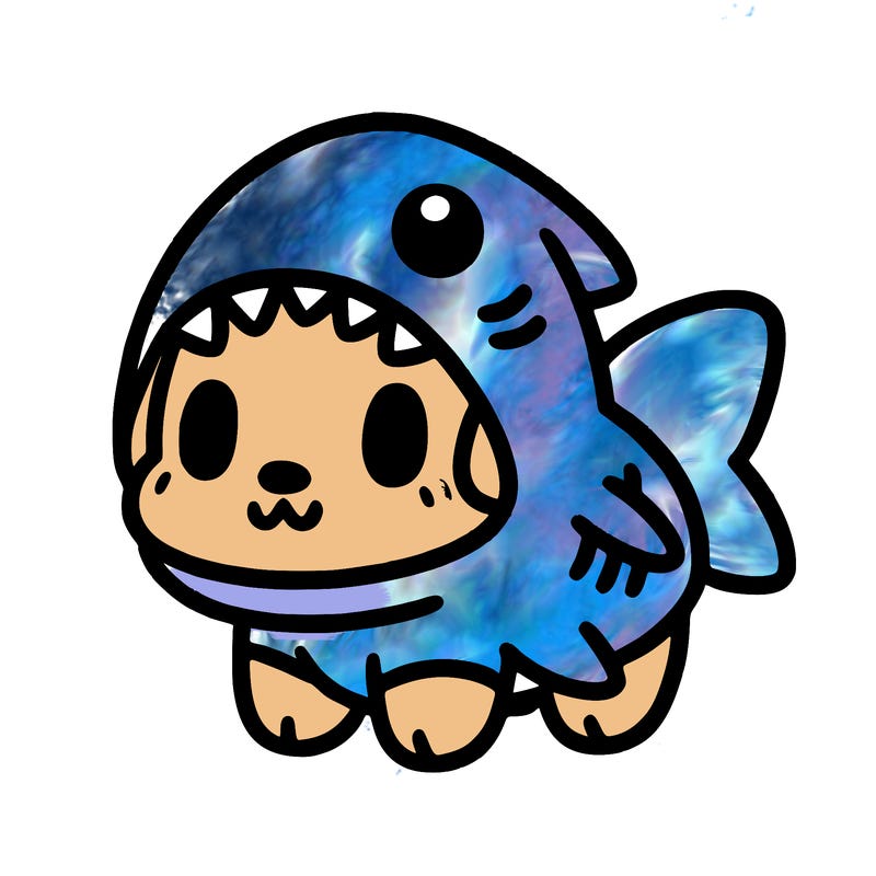 cute dog wearing a shark costume