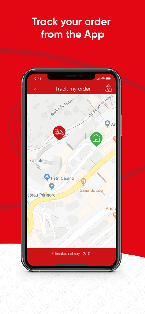 EatIn Monaco - Interface de l'application EatIn Monaco affichant le suivi des livraisons en temps réel sur une carte.