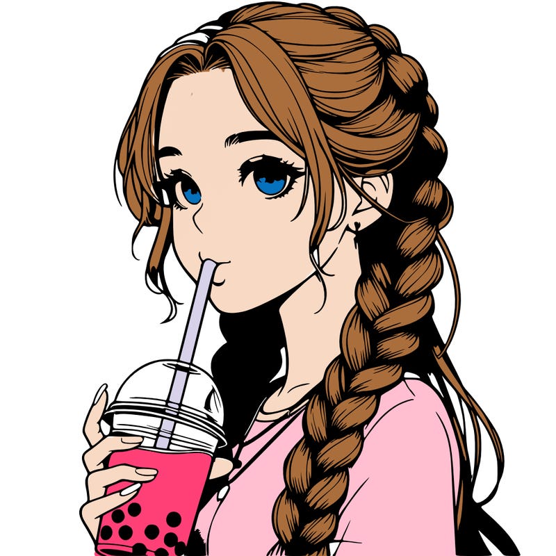 realistic girl with braided hair drinking boba