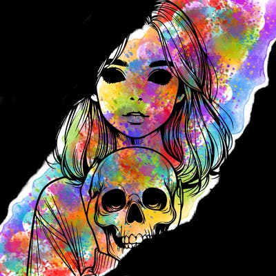 realistic girl holding a skull