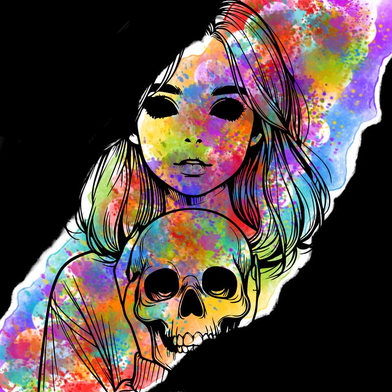 realistic girl holding a skull