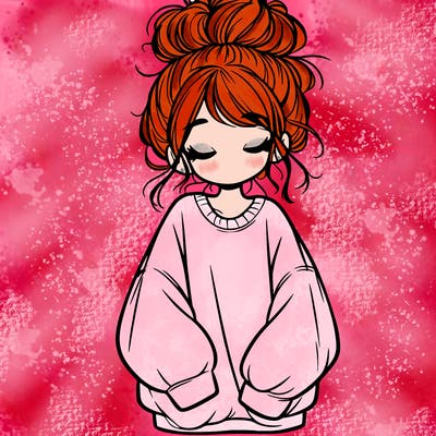 girl with baggy sweatshirt and messy bun