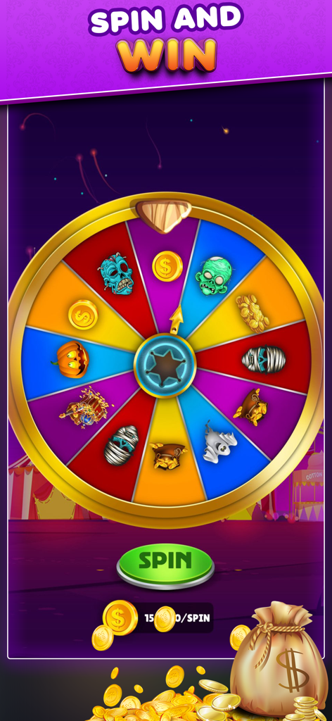Lucky Scratch: Spin The Wheel - Gameplay screen of Lucky Scratch showing a colorful prize wheel with a Spin and Win banner.