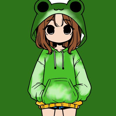 girl with baggy sweatshirt and frog hood