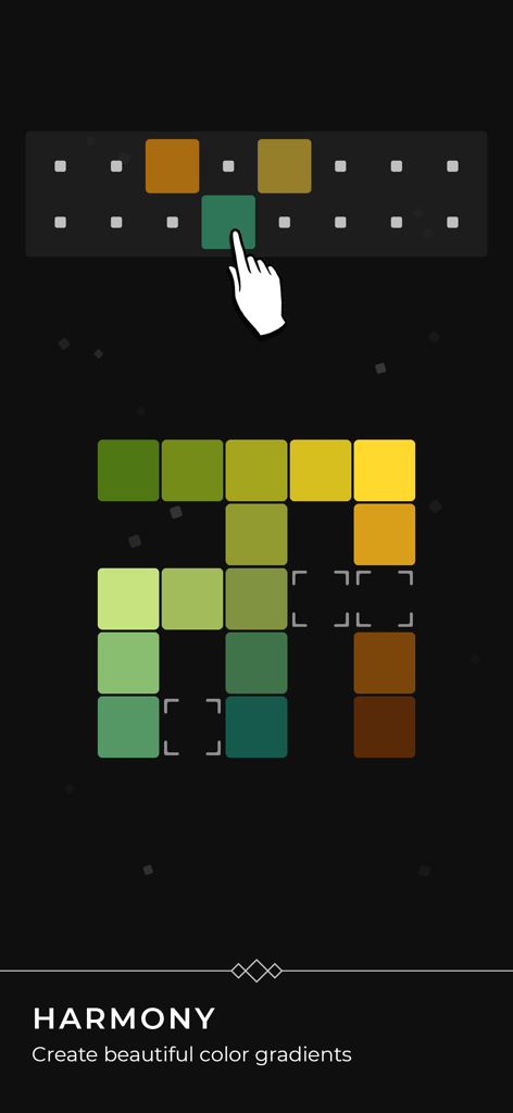 Colorma - A hand drags a color tile into a grid to create a gradient in the Colorma puzzle game.