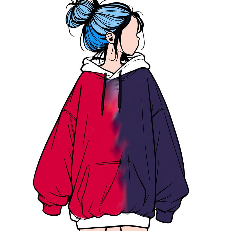 realistic girl with a oversized sweatshirt on and a bun