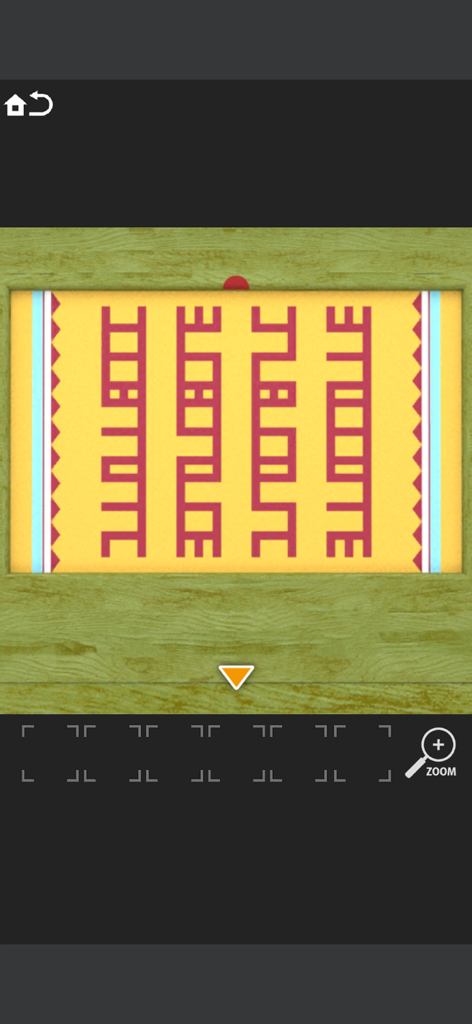 Room Escape SECRET CODE 3の黄色い背景に赤い幾何学模様が描かれた壁のパズル