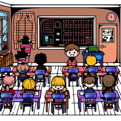 classroom children desk chalkboard