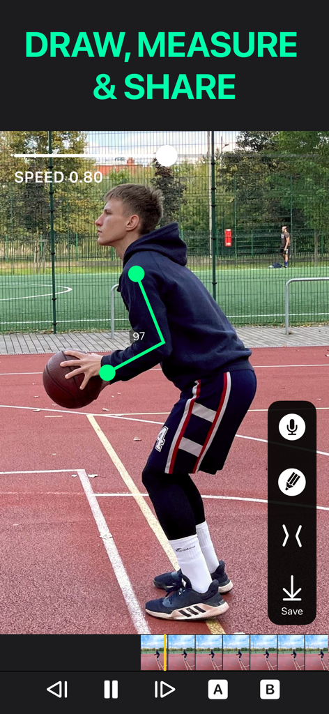 Basketball player using the app to measure arm angle and analyze shooting form