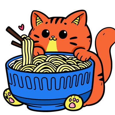 cat with ramen