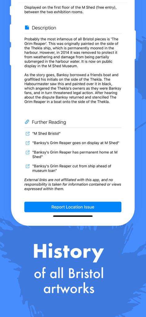History and description of Banksy artwork in the Bristol Tour Map app