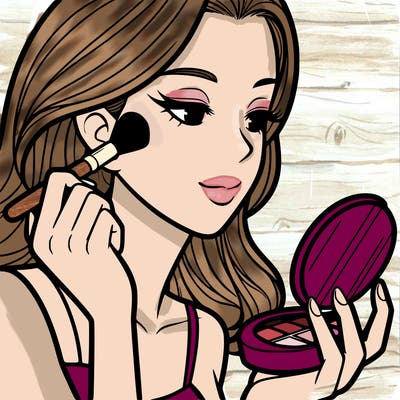 little girl putting on makeup