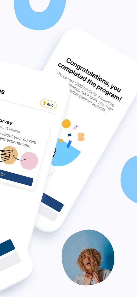 Meta Viewpoints - Interfaz de la aplicación Meta Viewpoints que muestra los puntos ganados por completar un programa de encuestas.