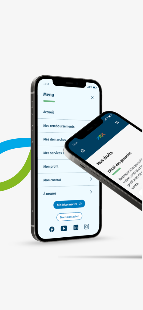 Mutuelle BNPP - Interface showing the navigation menu and coverage details of the Mutuelle BNPP health insurance app