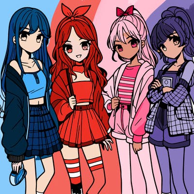 teen manga girls group of 4