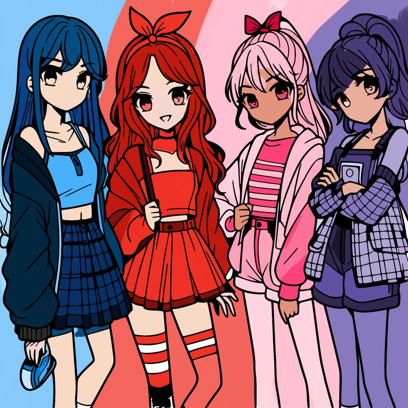 teen manga girls group of 4