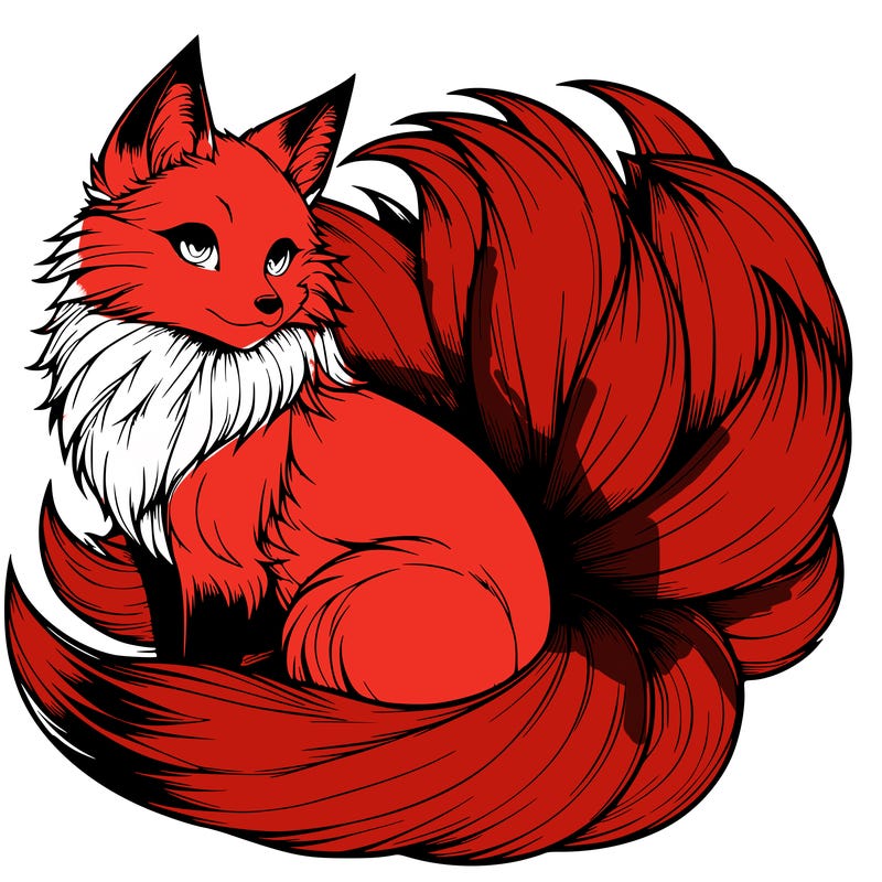 realistic detailed 9 tailed anime fox