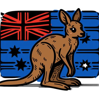 australian flag with a realistic kangaroo next to it