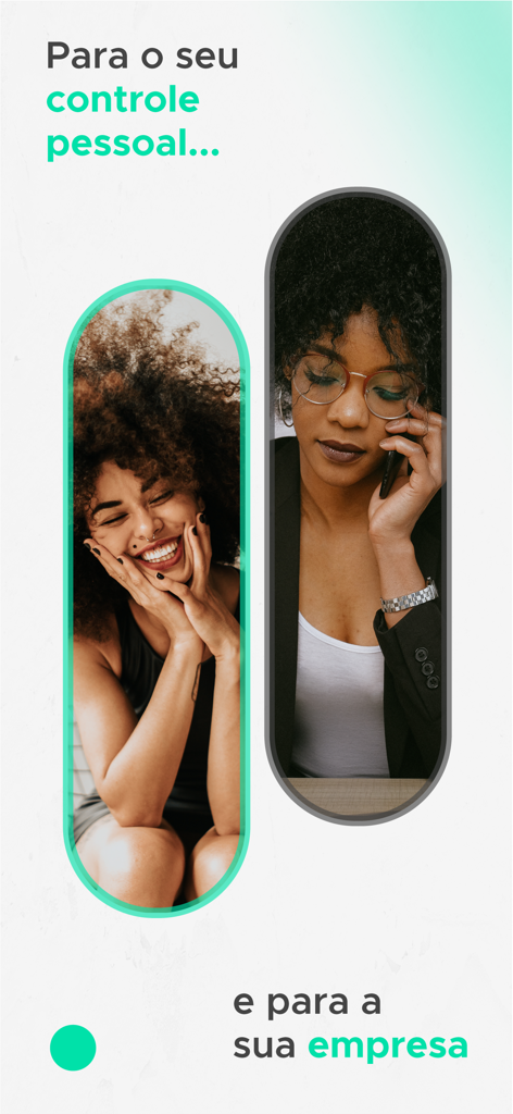 Gráfico promocional que muestra las funciones de la aplicación Meu Dinheiro para el control financiero personal y empresarial