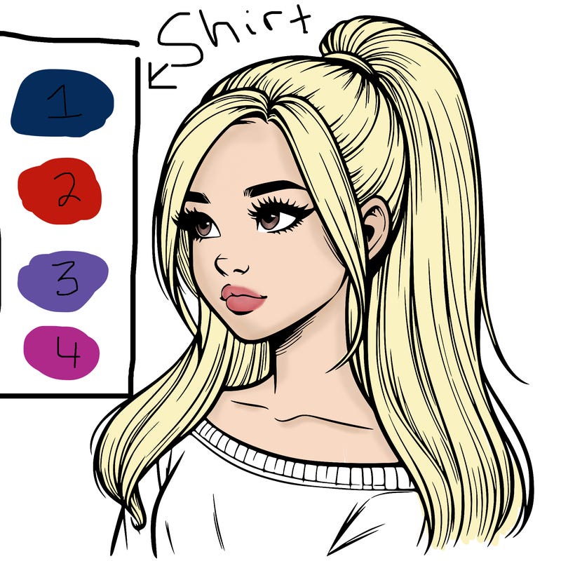 realistic girl with a high ponytail