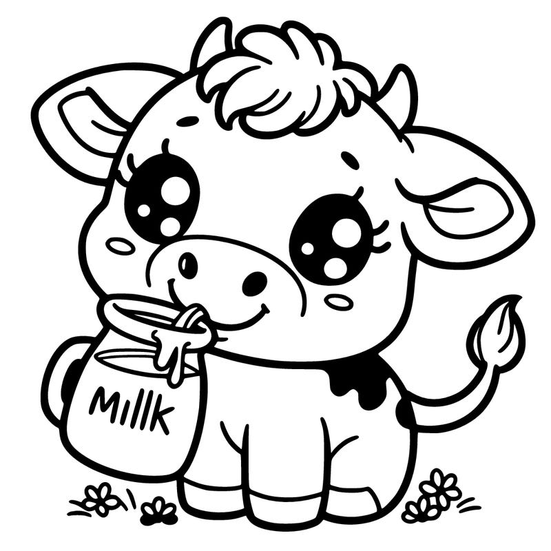 cute cow drinking milk