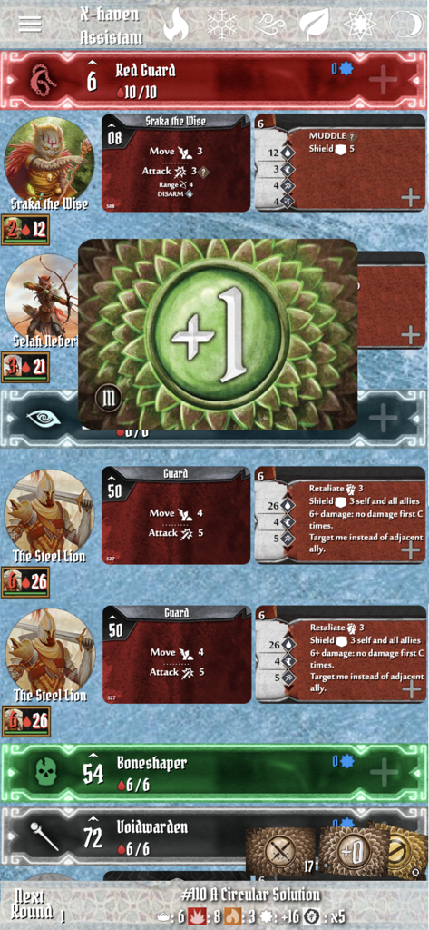 X-haven Assistant app screen tracking character and monster stats.