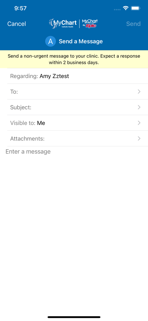 Catholic Health Buffalo - Catholic Health Buffalo MyChart secure messaging screen