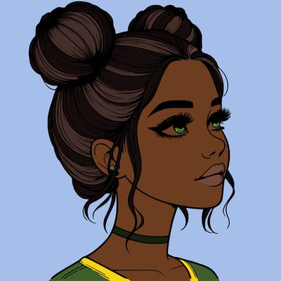 realistic girl with buns on the top of her head