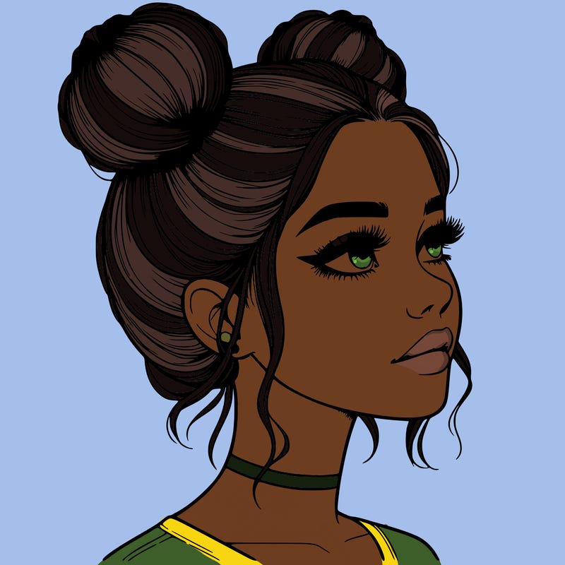 realistic girl with buns on the top of her head