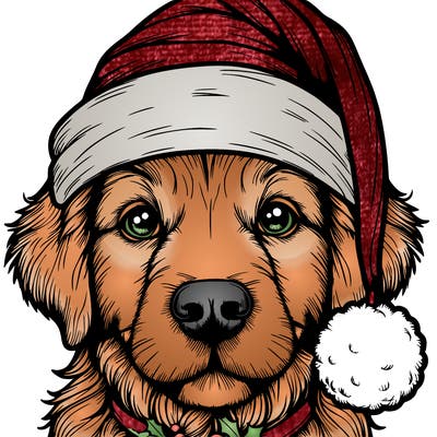 realistic dog with a christmas hat