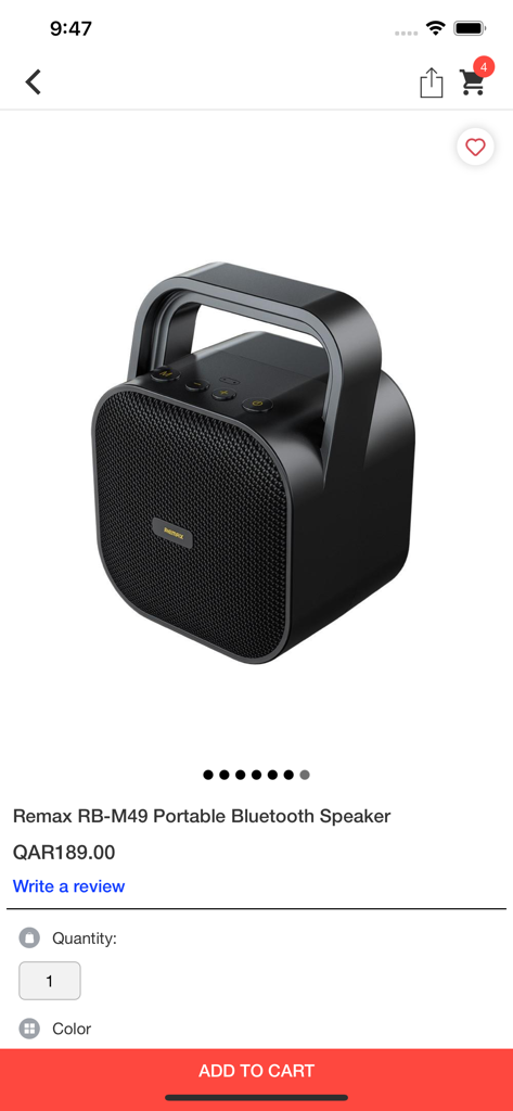 Tuzzut Qatar Online Shopping - Página de producto que muestra un altavoz bluetooth portátil Remax en la aplicación de compras en línea Tuzzut Qatar