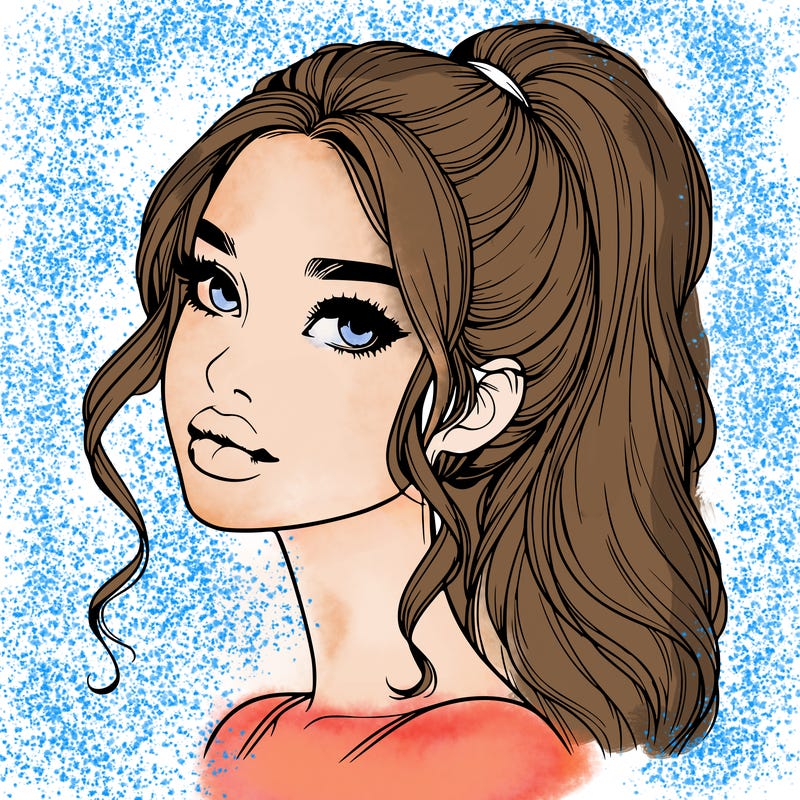 realistic girl with a ponytail on her hair and lips