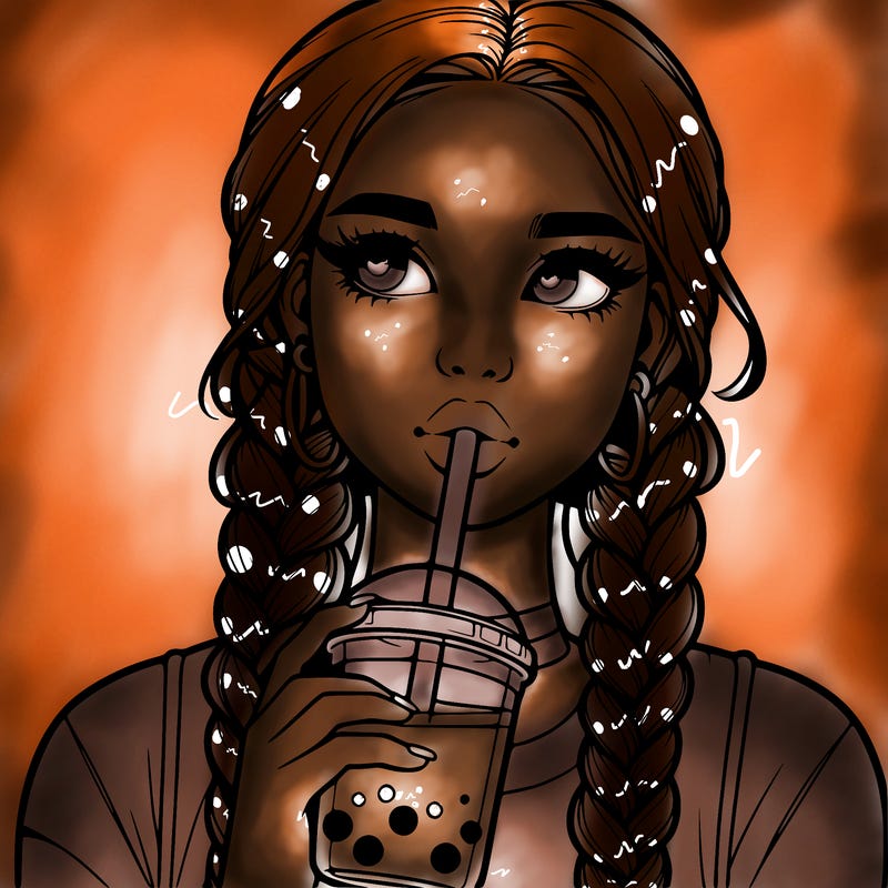 realistic girl with braided hair drinking boba