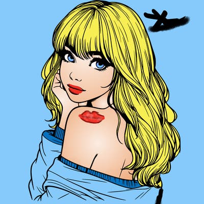 realistic girl with bangs looking over her shoulder