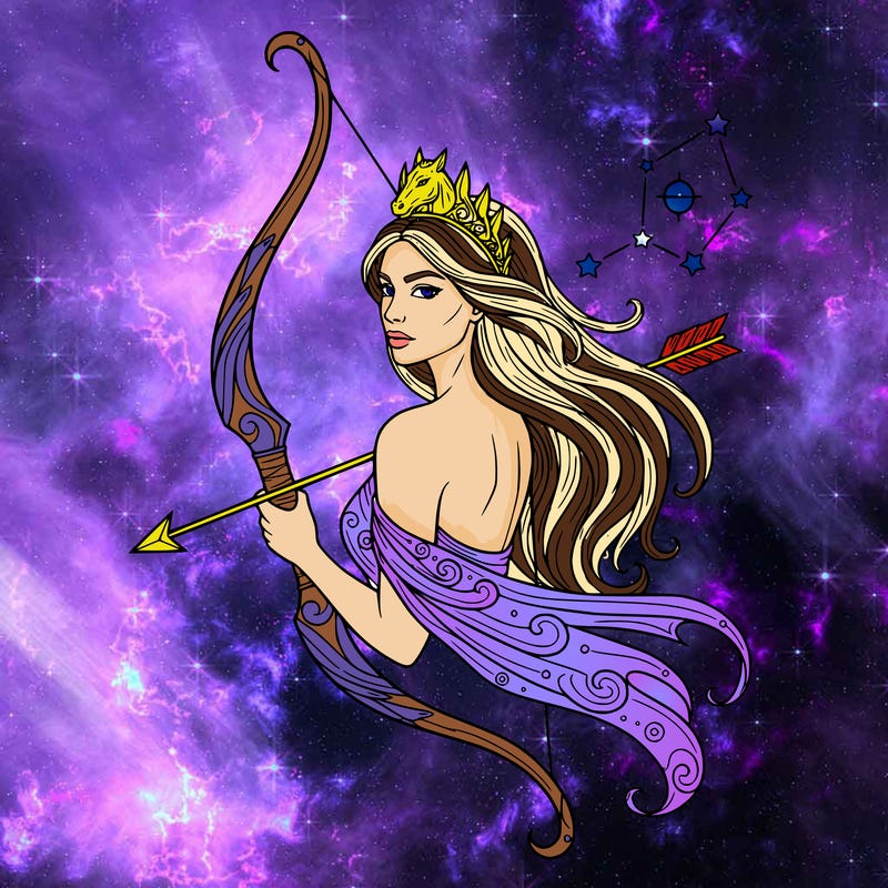 beautiful goddess, sagittarius zodiac sign, head to shoulders
