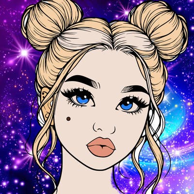 realistic girl with two buns on her hair and lips