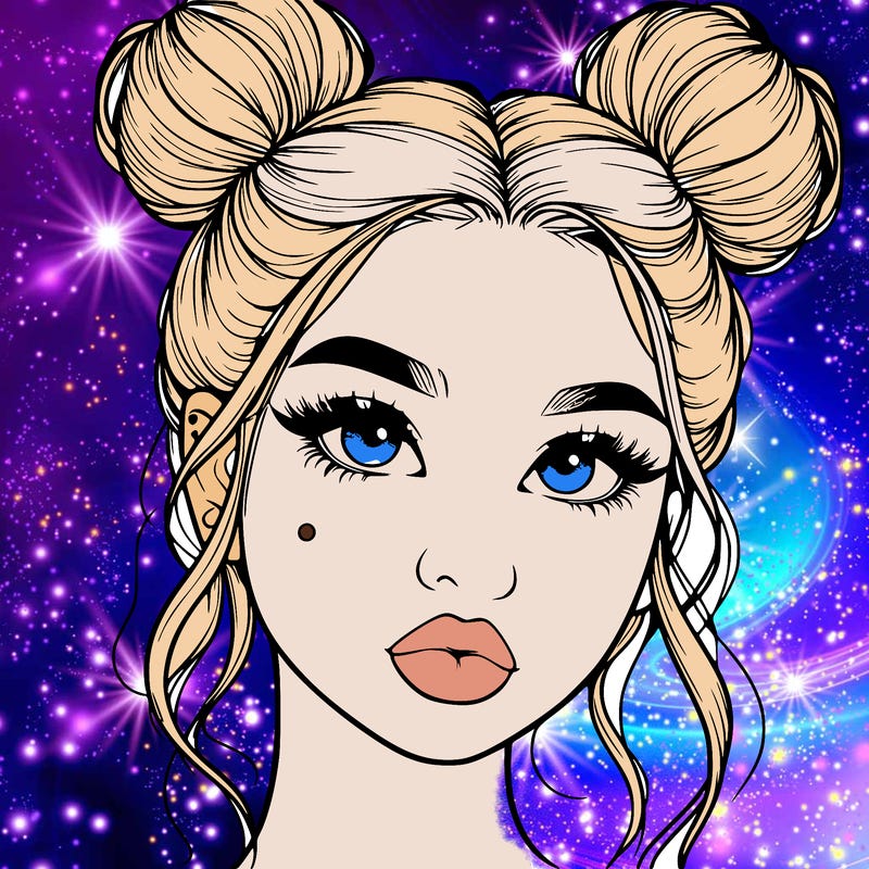 realistic girl with two buns on her hair and lips