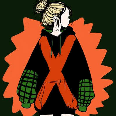 realistic girl with a oversized sweatshirt on and a bun