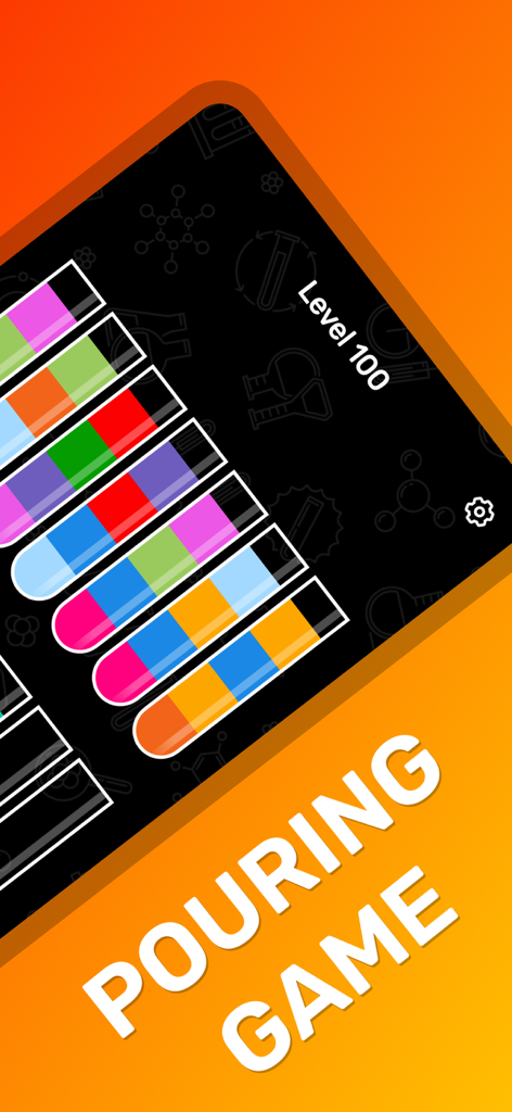 Water Sort Puzzle - Get Color - Tela de gameplay de Water Sort Puzzle com tubos de líquidos coloridos e texto de jogo de despejo