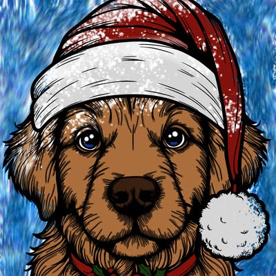 realistic dog with a christmas hat