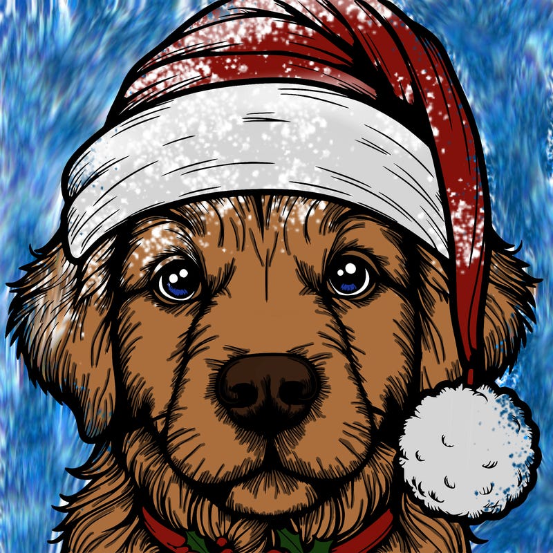 realistic dog with a christmas hat